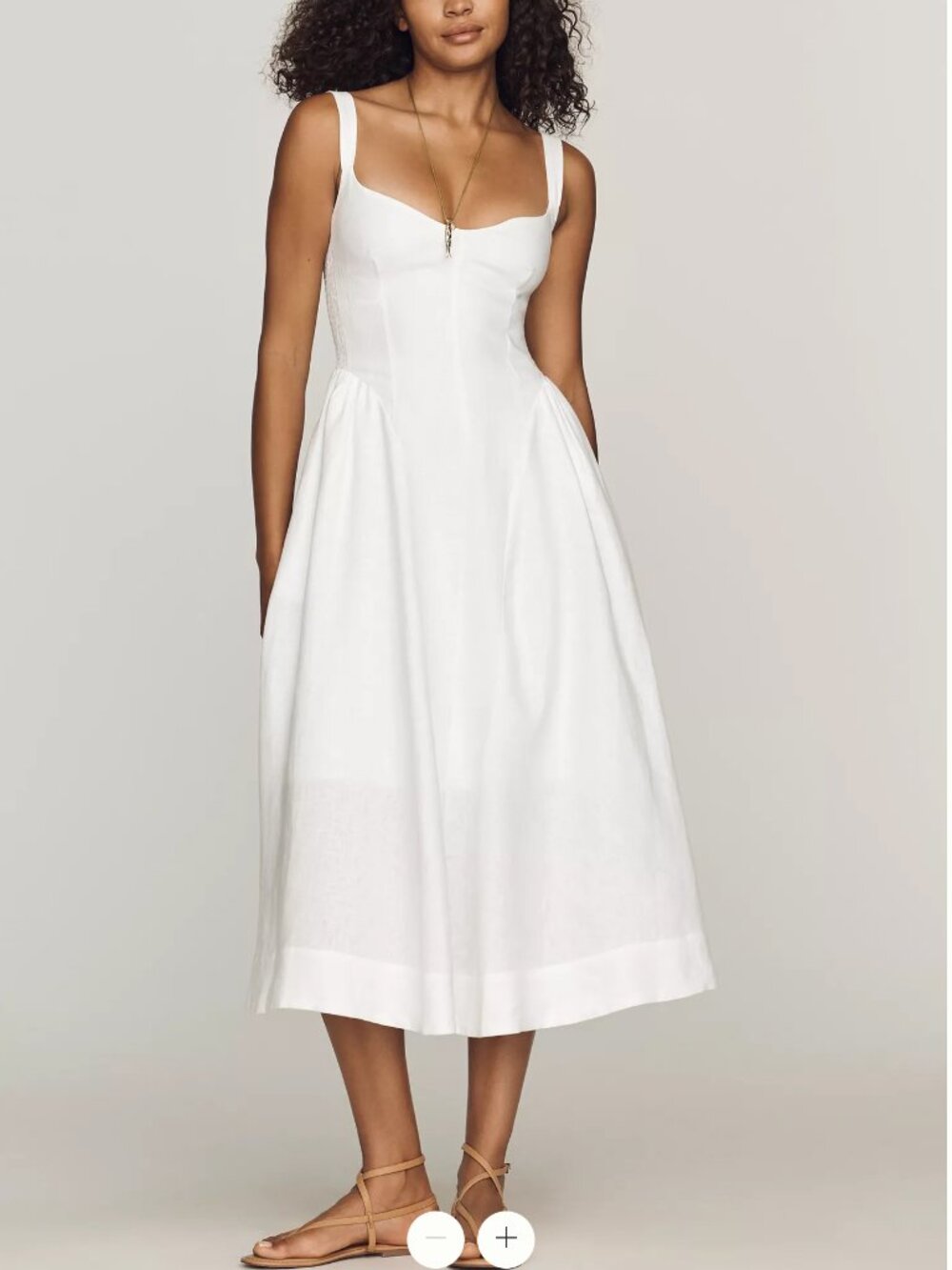 EUC Reformation Birdie Linen Midi Dress White Ivory Classic Casual